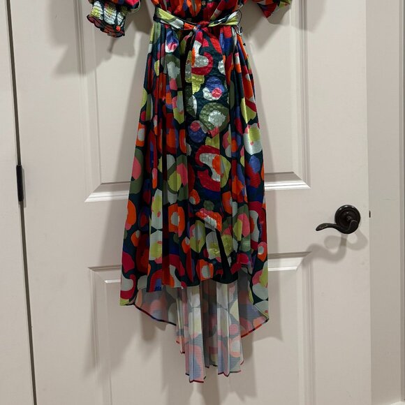 Emily Mccarthy Rowan Pleated Cheetah Dress size L Like New - Picture 2 of 5